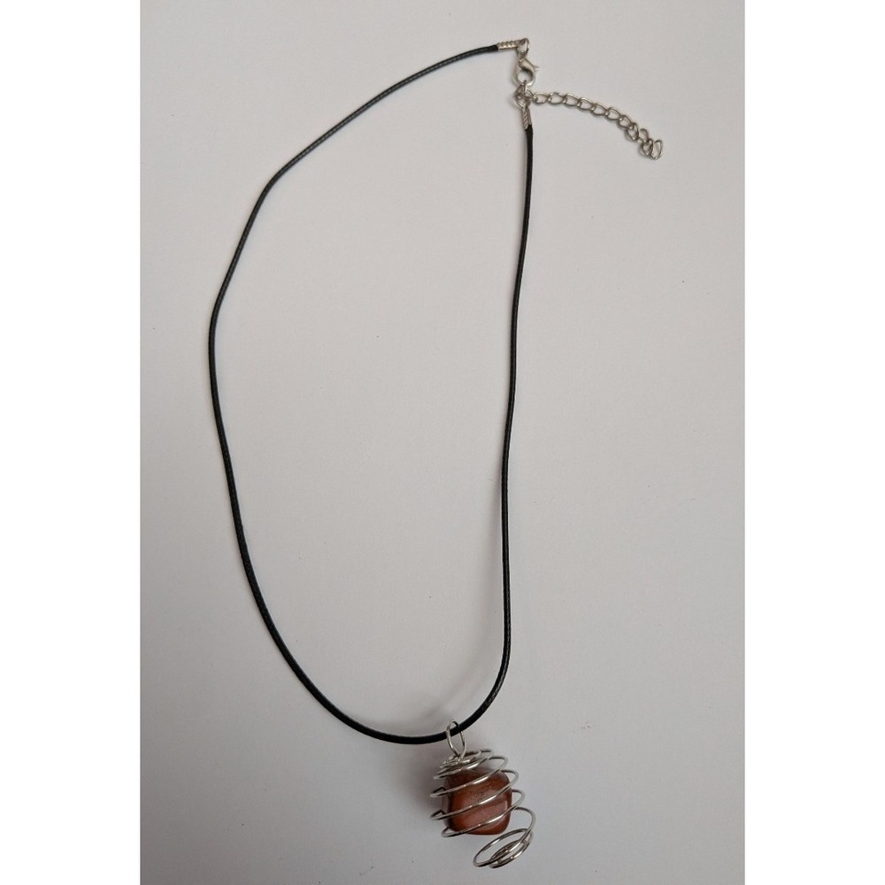 Red Jasper Stone Spiral Cage Pendant Necklace Black Cord Boho Jewelry 16 inch - Picture 2 of 2